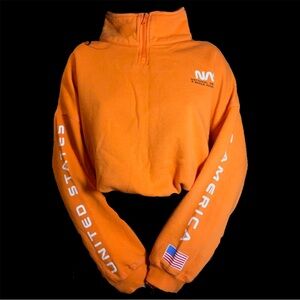 NASA Crop Top Quarter Zip Hoodie Pullover